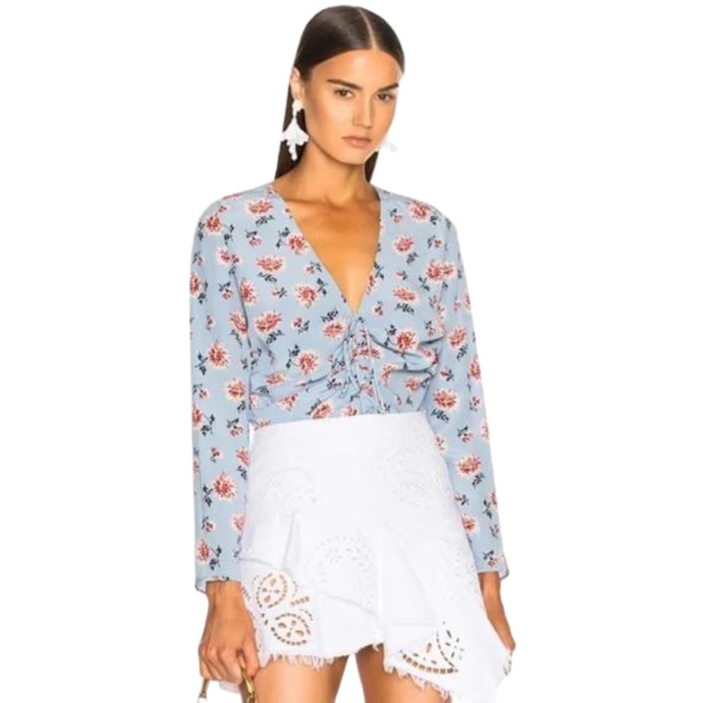 Veronica Beard | Maisle Light Blue Floral Silk Top | Sz. 6